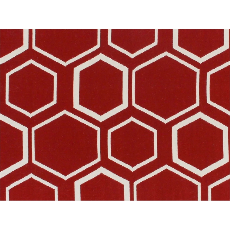 Flatweave Flatweave New Zealand Wool Red/White 5'x8' Area Rug