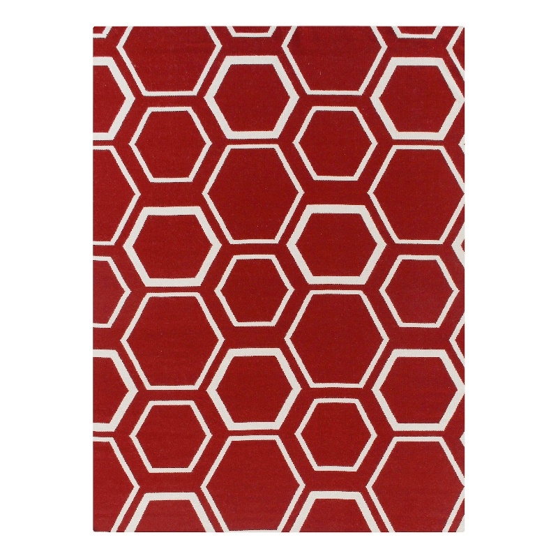 Flatweave Flatweave New Zealand Wool Red/White 5'x8' Area Rug