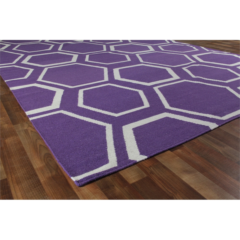 Flatweave Flatweave New Zealand Wool Purple/White 5'x8' Area Rug