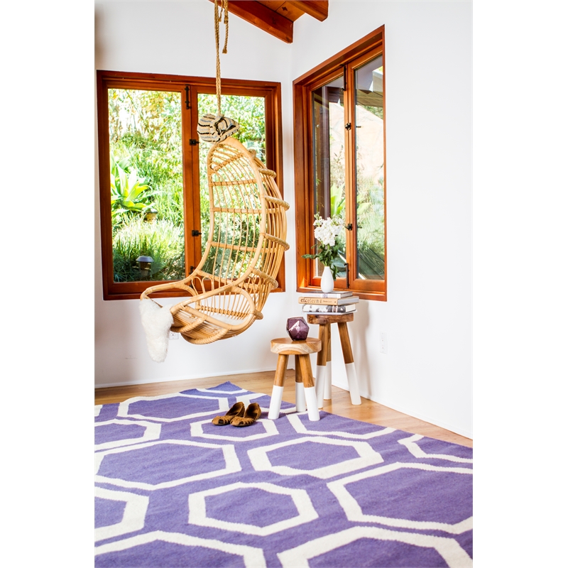 Flatweave Flatweave New Zealand Wool Purple/White 5'x8' Area Rug