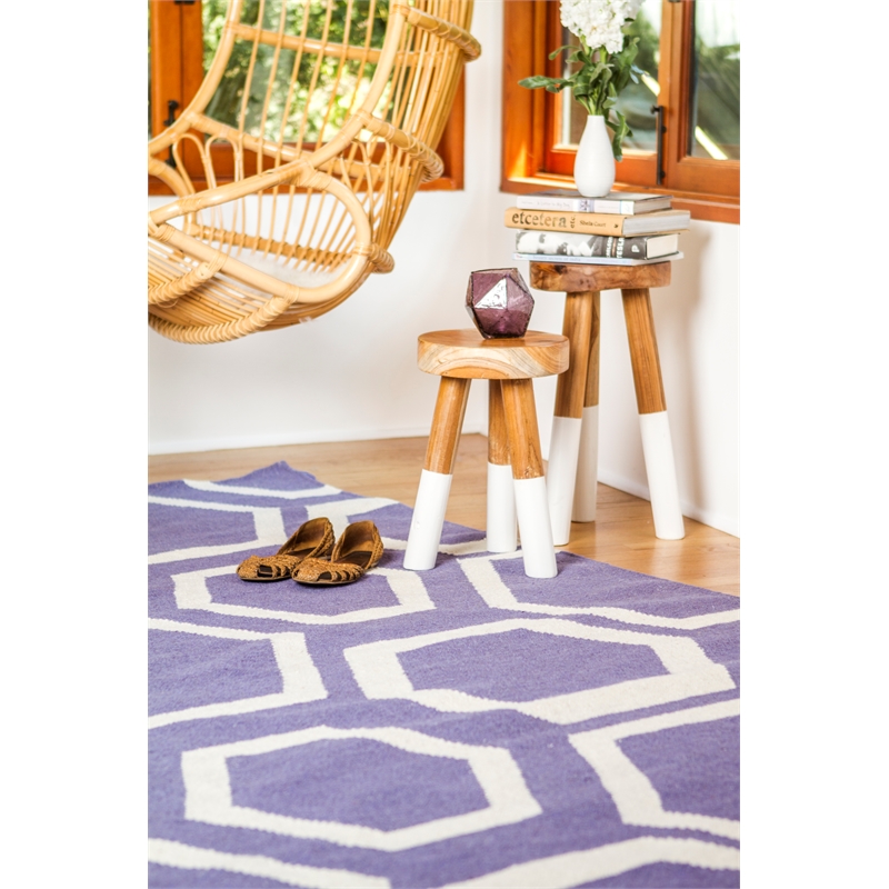 Flatweave Flatweave New Zealand Wool Purple/White 5'x8' Area Rug