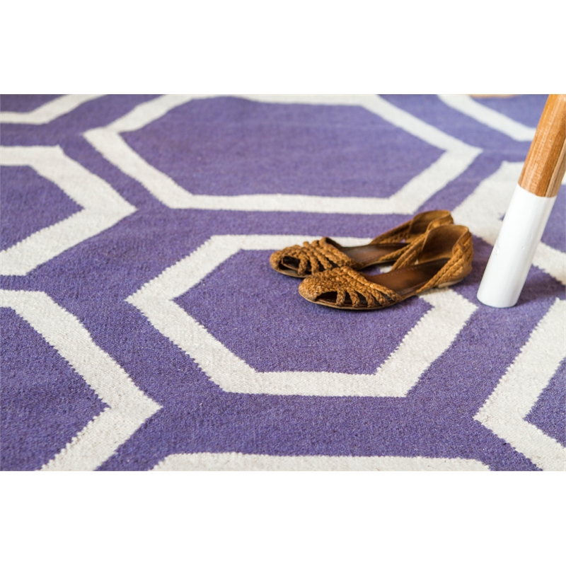 Flatweave Flatweave New Zealand Wool Purple/White 5'x8' Area Rug