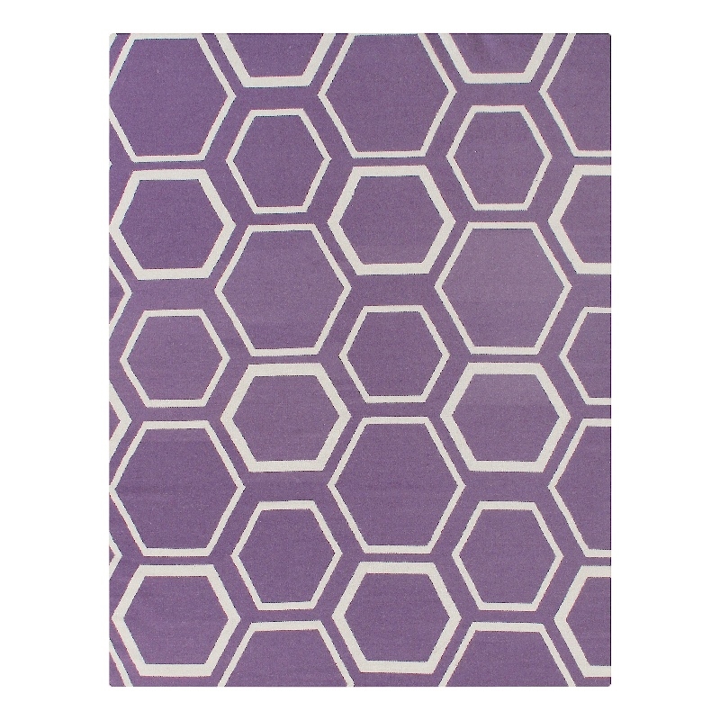 Flatweave Flatweave New Zealand Wool Purple/White 5'x8' Area Rug