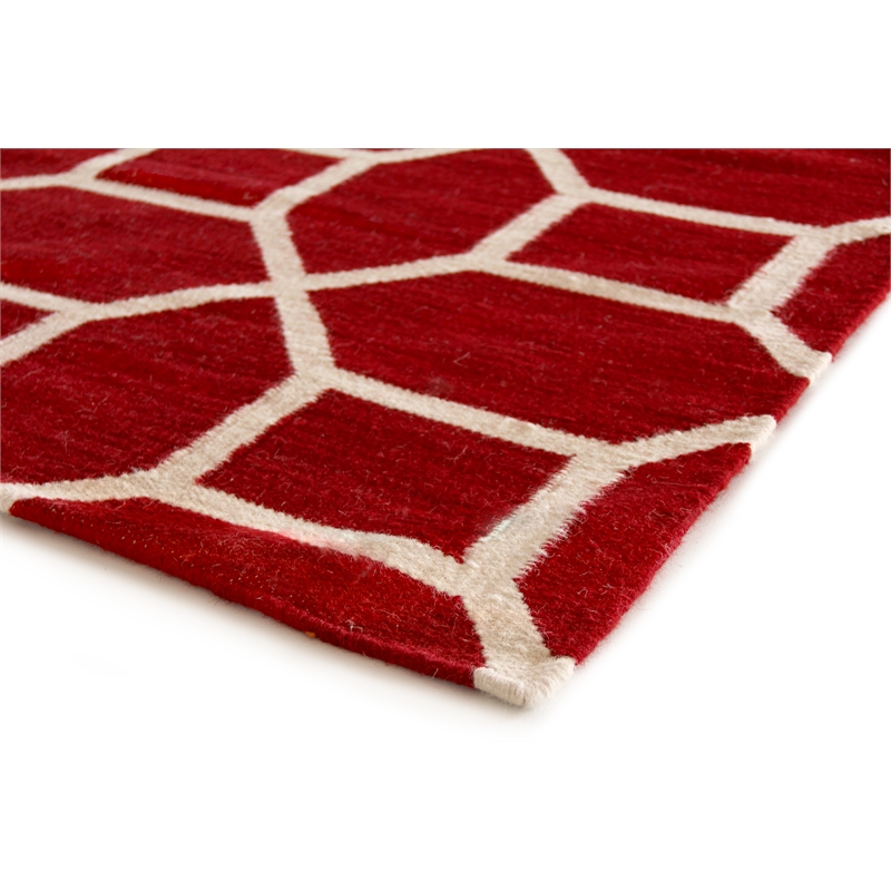 Flatweave Flatweave New Zealand Wool Red/White 5'x8' Area Rug