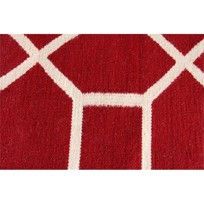 Flatweave Flatweave New Zealand Wool Red/White 5'x8' Area Rug