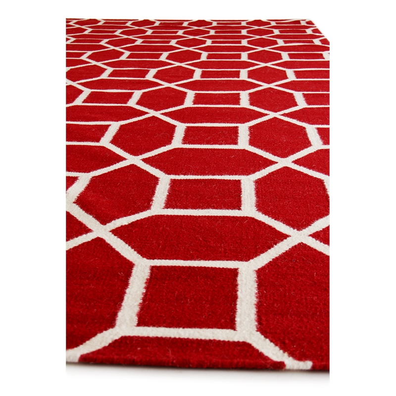 Flatweave Flatweave New Zealand Wool Red/White 5'x8' Area Rug