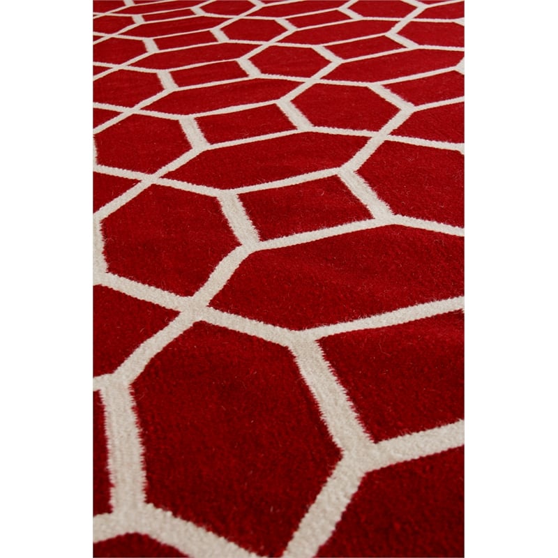 Flatweave Flatweave New Zealand Wool Red/White 5'x8' Area Rug