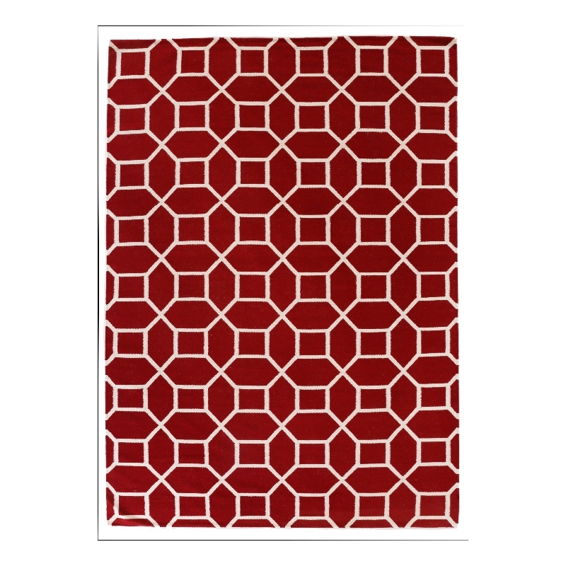 Flatweave Flatweave New Zealand Wool Red/White 5'x8' Area Rug