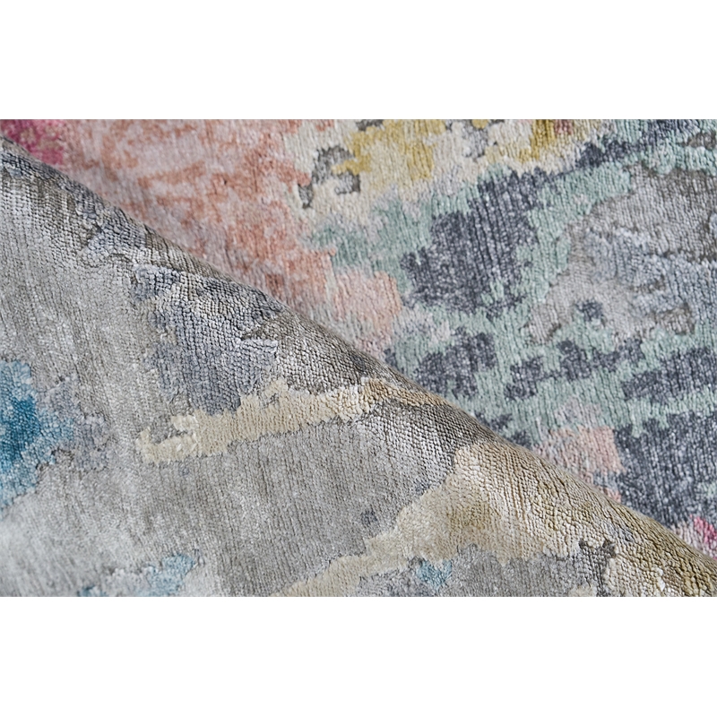 Floor Art Hand-Knotted Bamboo Silk Silver/Blush 8'x10' Area Rug