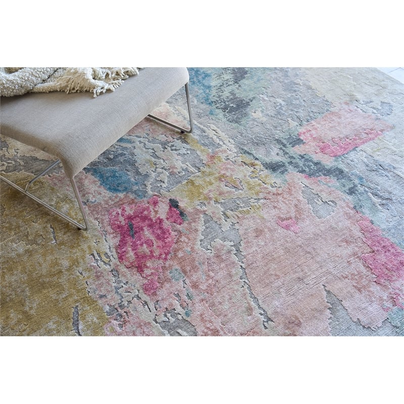 Floor Art Hand-Knotted Bamboo Silk Silver/Blush 8'x10' Area Rug