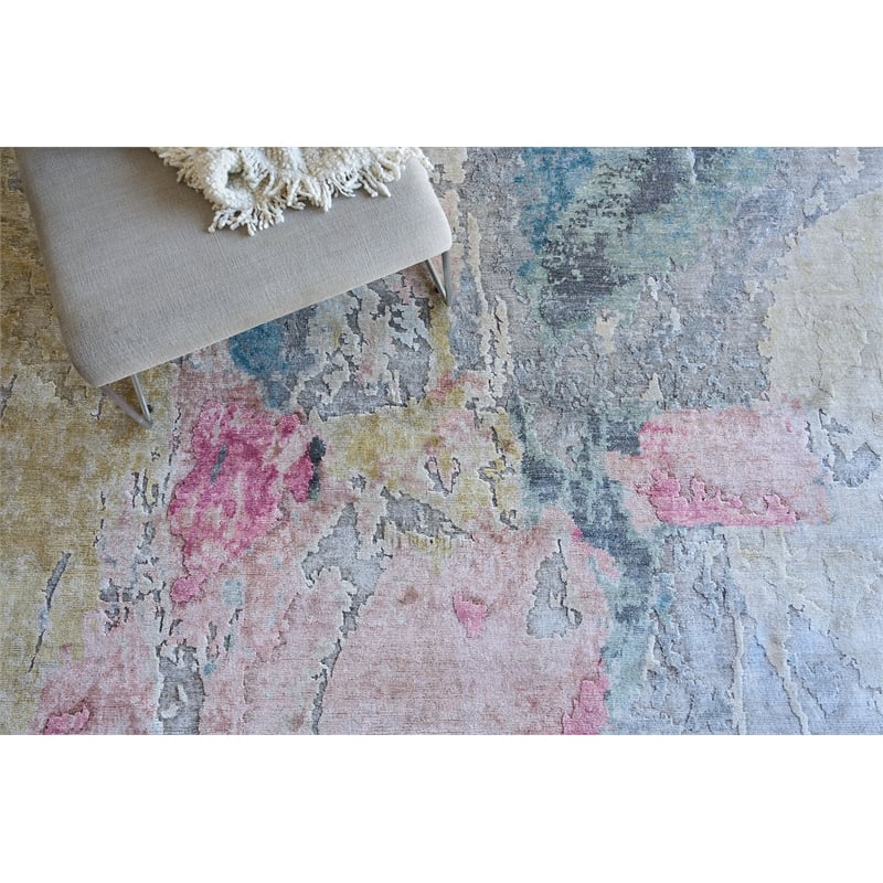 Floor Art Hand-Knotted Bamboo Silk Silver/Blush 8'x10' Area Rug