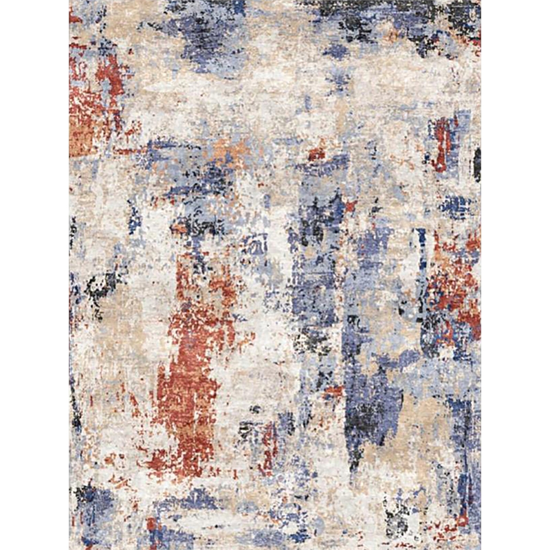 Floor Art Hand-Knotted Bamboo Silk Ivory/Beige/Blue/Rust 9'x12' Area Rug