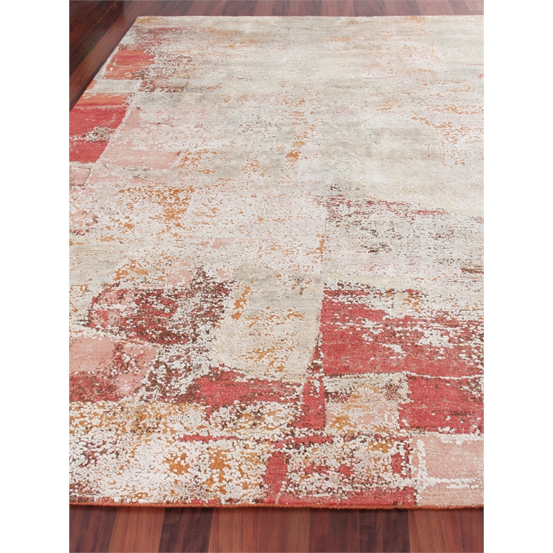 Fine Pure Silk Hand-Knotted Silk Beige/Orange/Gold 8'x10' Area Rug