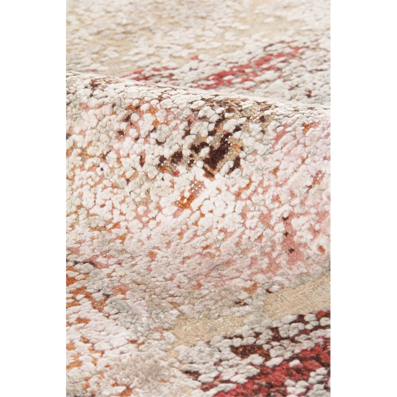 Fine Pure Silk Hand-Knotted Silk Beige/Orange/Gold 8'x10' Area Rug