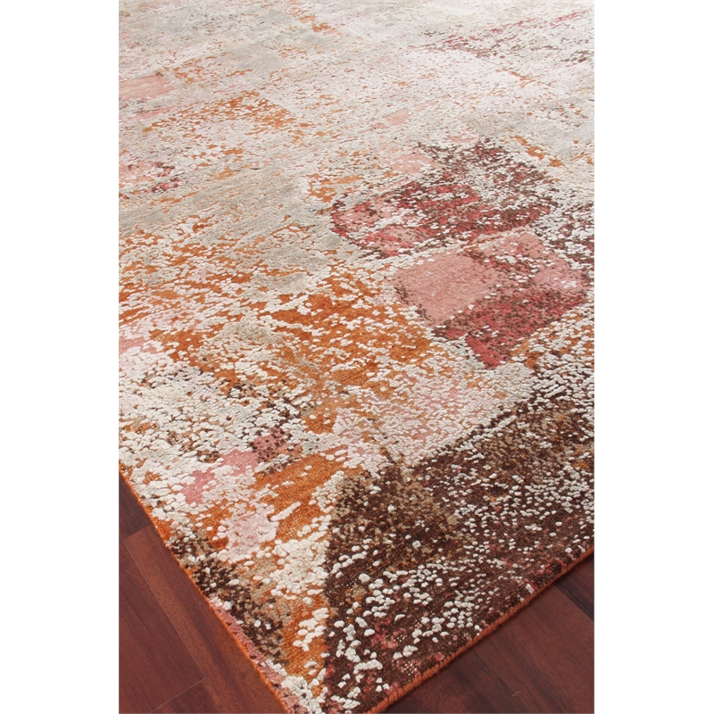 Fine Pure Silk Hand-Knotted Silk Beige/Orange/Gold 8'x10' Area Rug