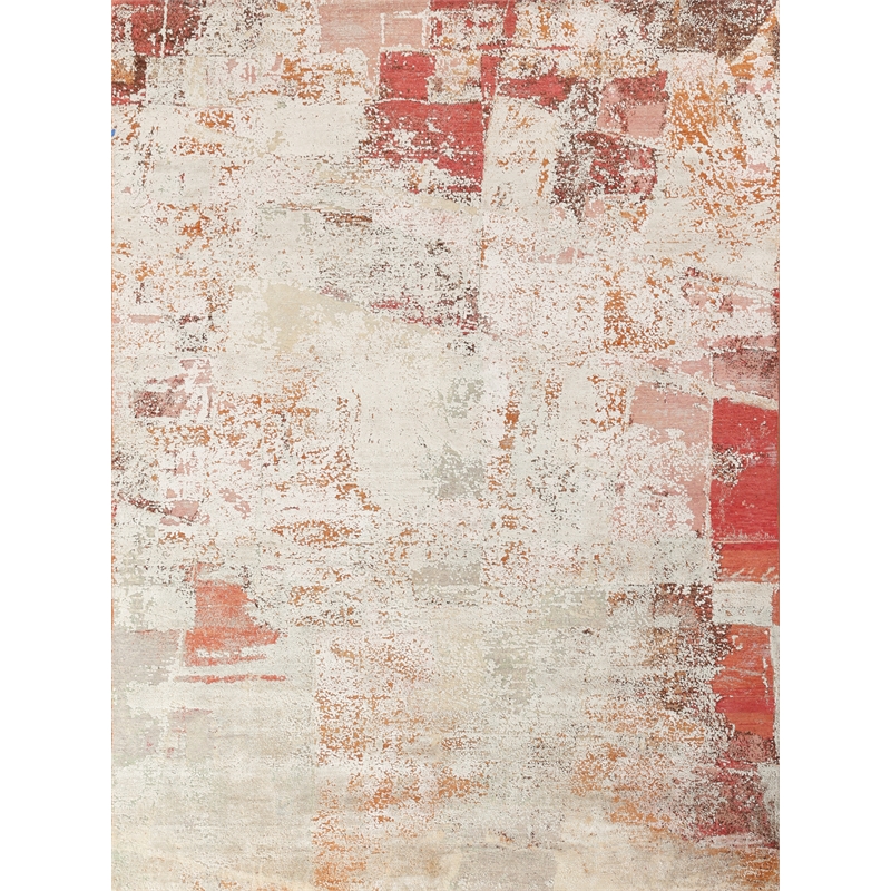 Fine Pure Silk Hand-Knotted Silk Beige/Orange/Gold 8'x10' Area Rug