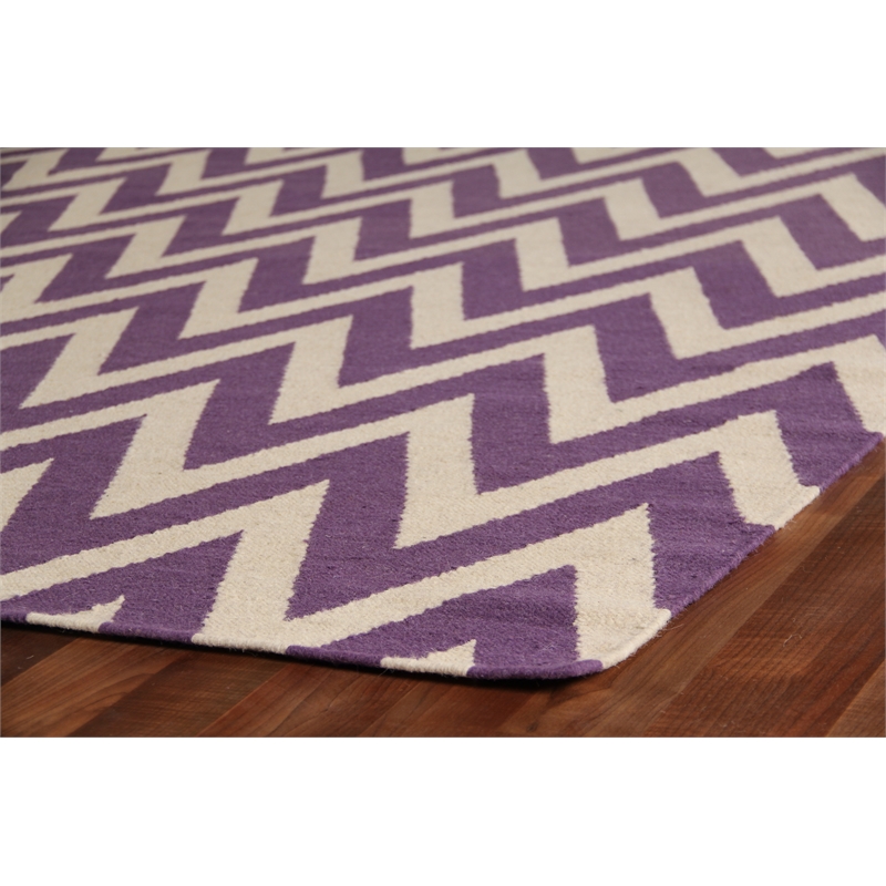 Flatweave Flatweave New Zealand Wool Light Purple/White 5'x8' Area Rug