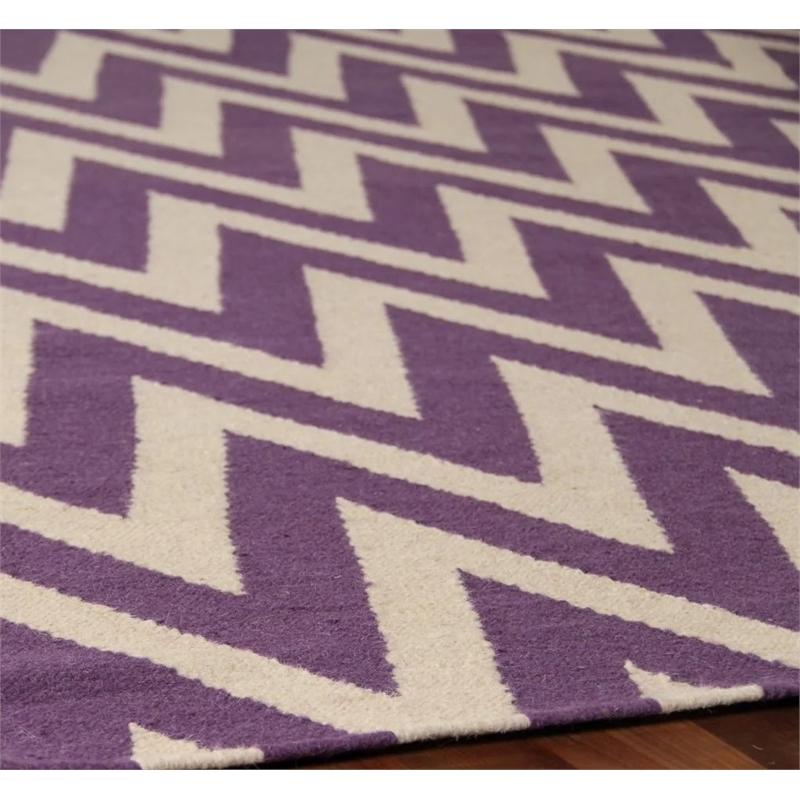Flatweave Flatweave New Zealand Wool Light Purple/White 5'x8' Area Rug
