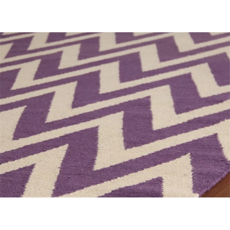 Flatweave Flatweave New Zealand Wool Light Purple/White 5'x8' Area Rug