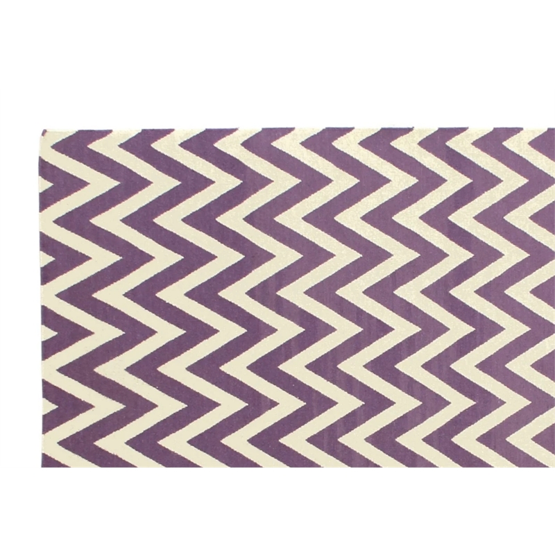 Flatweave Flatweave New Zealand Wool Light Purple/White 5'x8' Area Rug