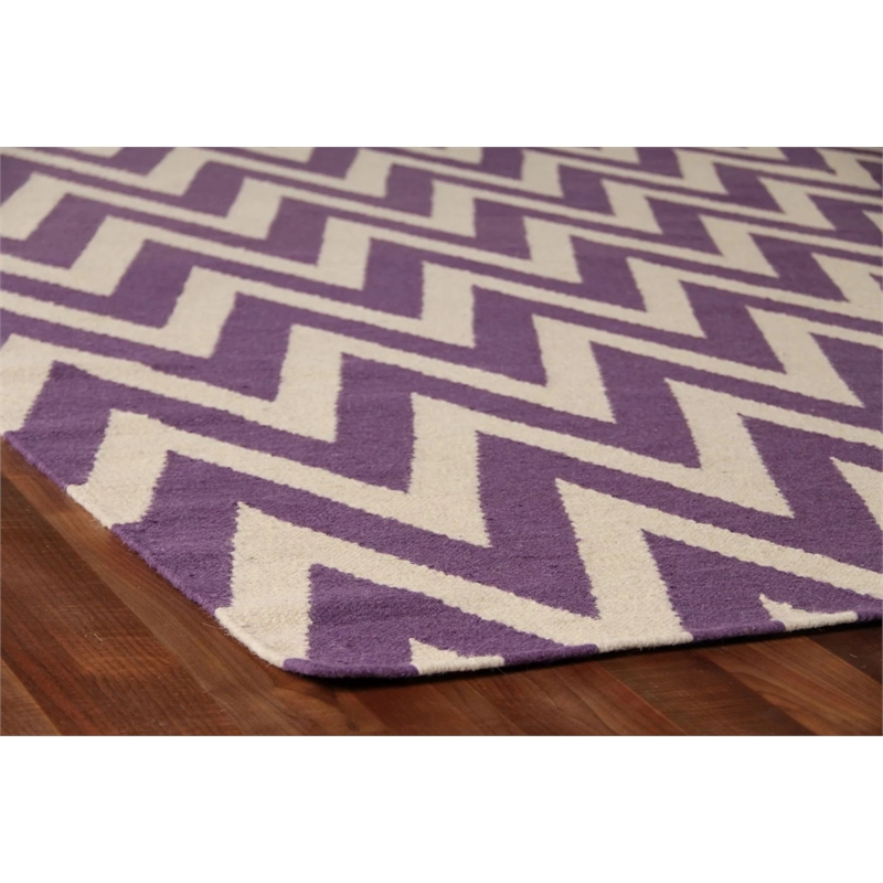 Flatweave Flatweave New Zealand Wool Light Purple/White 8'x11' Area Rug