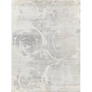 Fine Pure Silk Hand-Knotted Silk Gray/Ivory 9'x12' Area Rug
