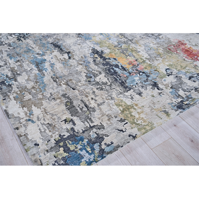 Floor Art Hand-Knotted Bamboo Silk Silver/Gray/Coffee 6'x9' Area Rug