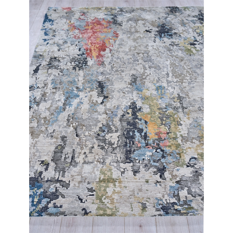 Floor Art Hand-Knotted Bamboo Silk Silver/Gray/Coffee 6'x9' Area Rug