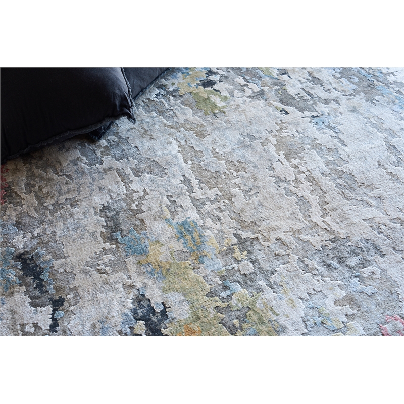 Floor Art Hand-Knotted Bamboo Silk Silver/Gray/Coffee 6'x9' Area Rug
