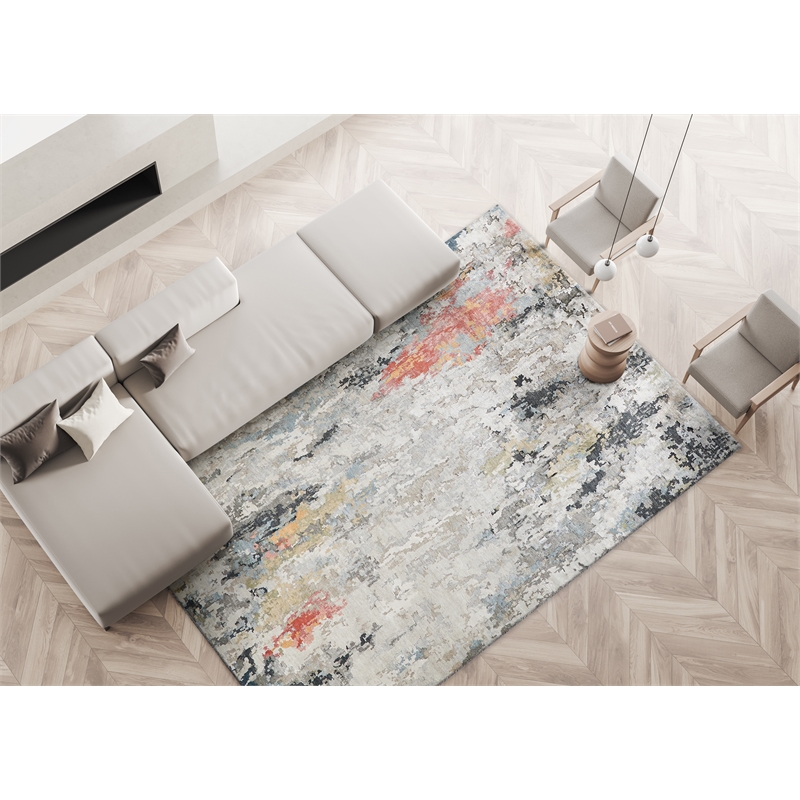 Floor Art Hand-Knotted Bamboo Silk Silver/Gray/Coffee 6'x9' Area Rug