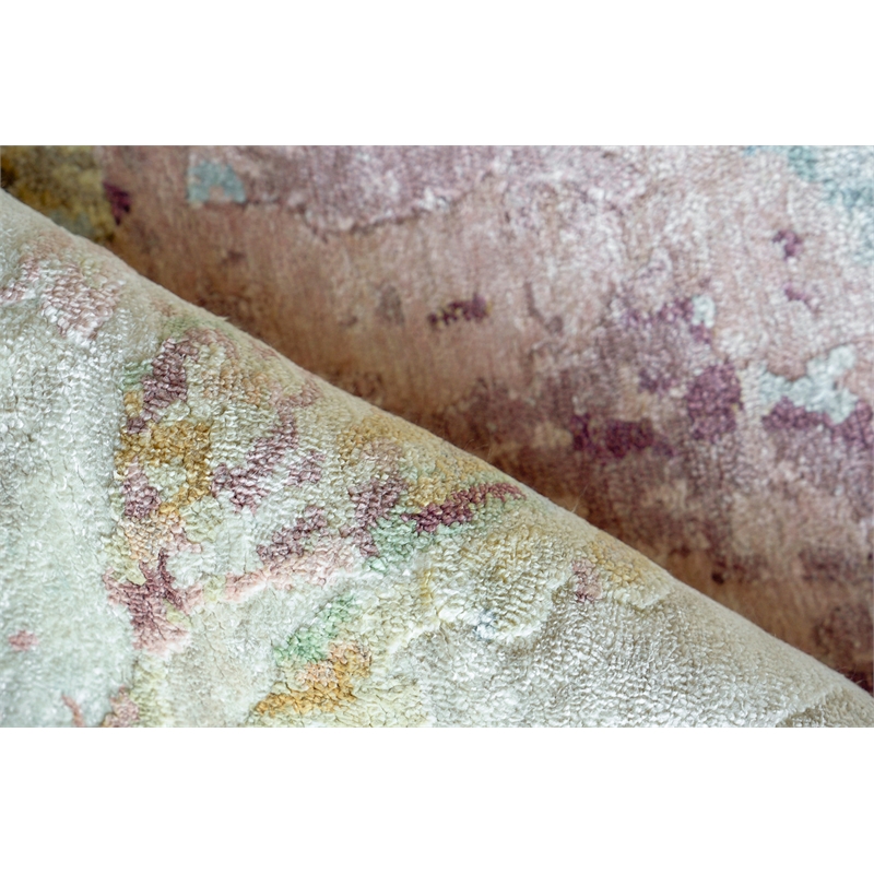 Floor Art Hand-Knotted Bamboo Silk Silver/Blush 6'x9' Area Rug