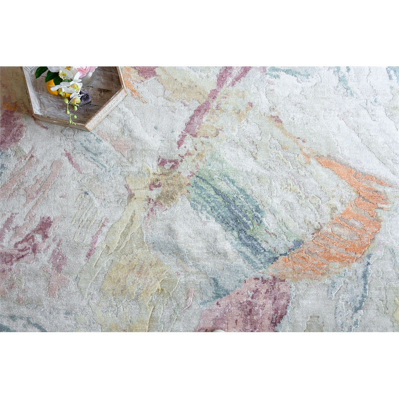 Floor Art Hand-Knotted Bamboo Silk Silver/Blush 9'x12' Area Rug