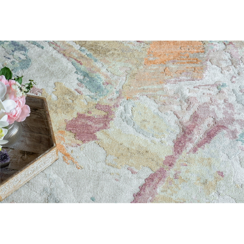 Floor Art Hand-Knotted Bamboo Silk Silver/Blush 9'x12' Area Rug