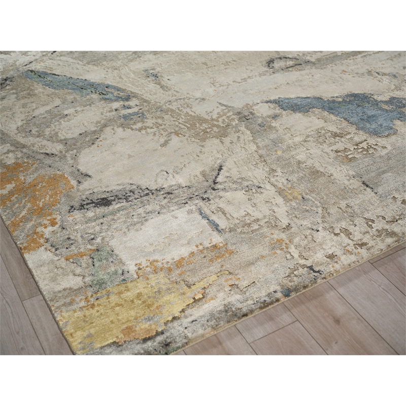 Floor Art Hand-Knotted Bamboo Silk Blue/Silver/Multi 8'x10' Area Rug