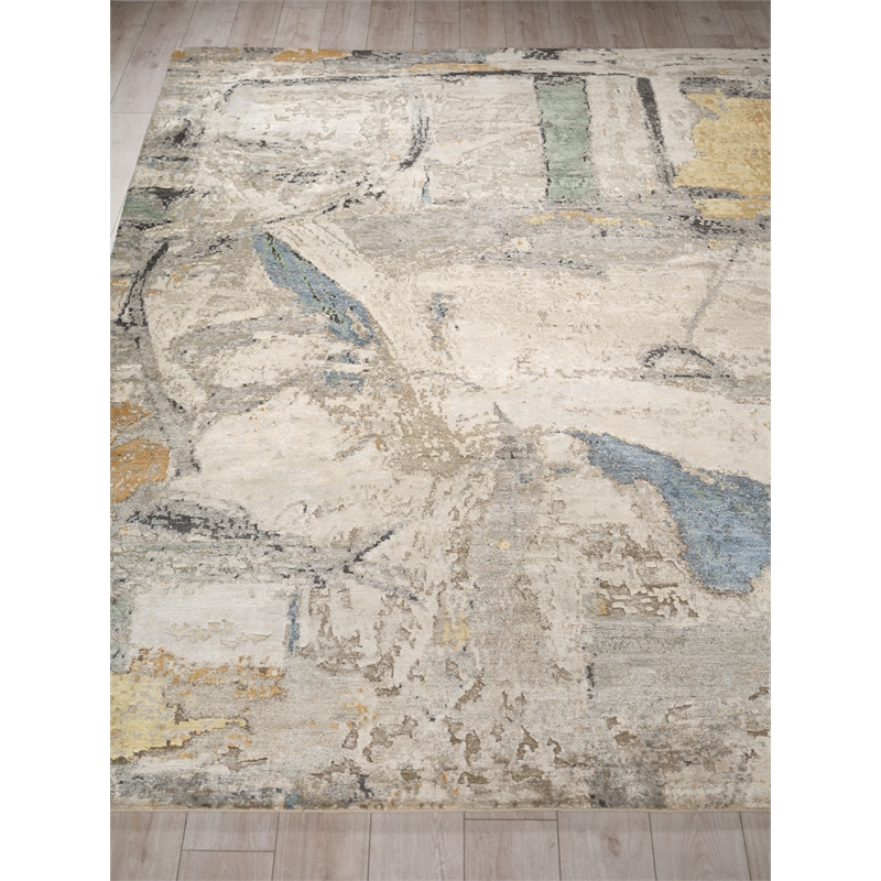 Floor Art Hand-Knotted Bamboo Silk Blue/Silver/Multi 8'x10' Area Rug