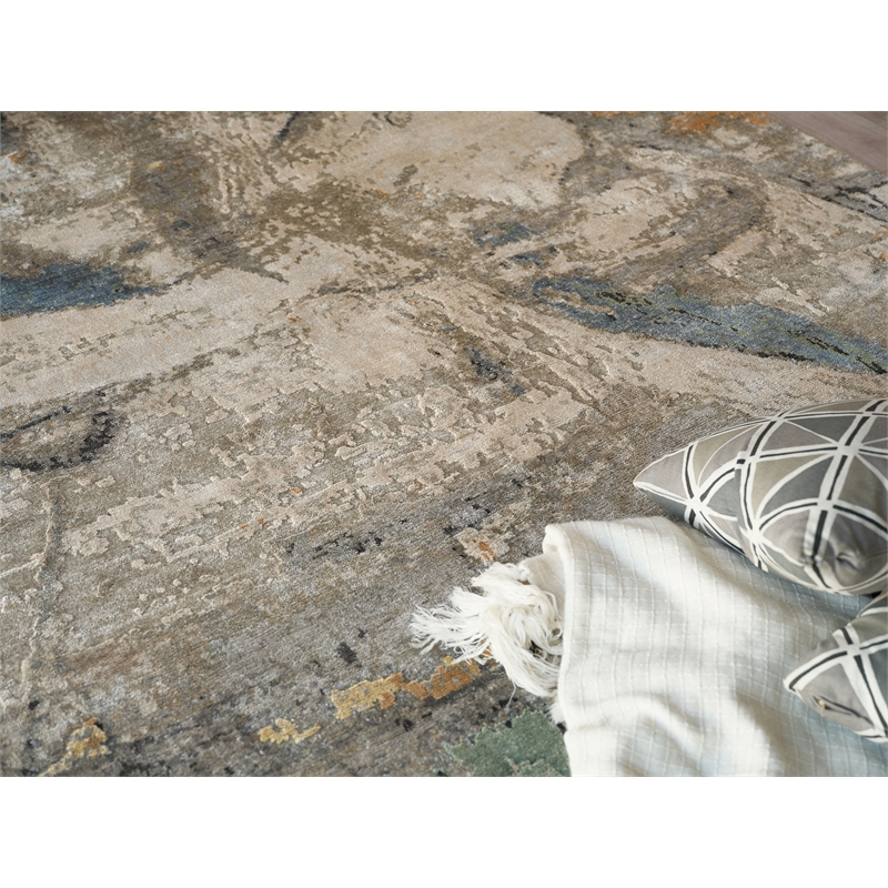 Floor Art Hand-Knotted Bamboo Silk Blue/Silver/Multi 8'x10' Area Rug