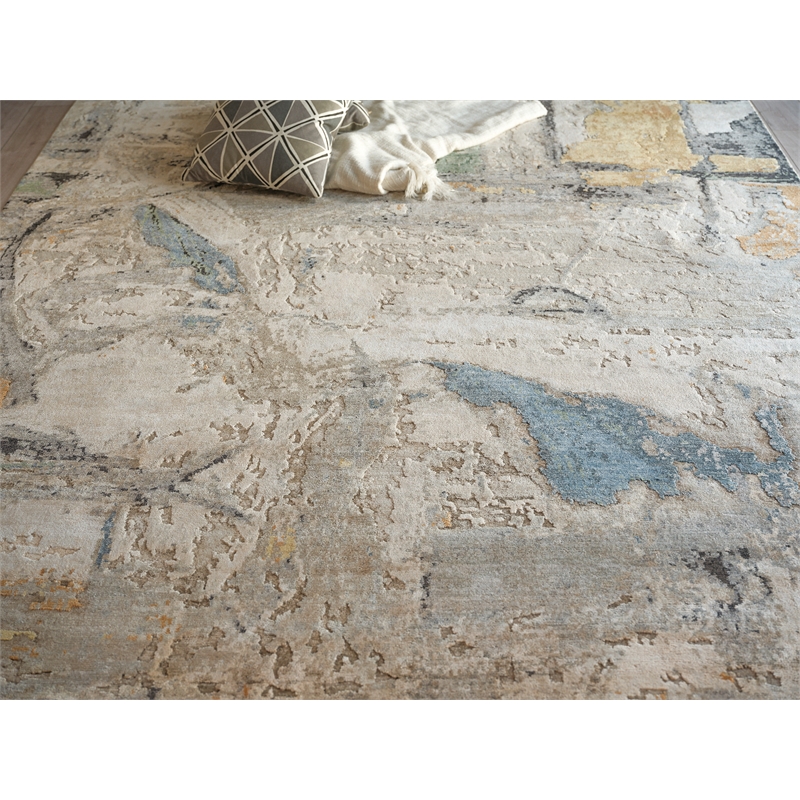 Floor Art Hand-Knotted Bamboo Silk Blue/Silver/Multi 8'x10' Area Rug
