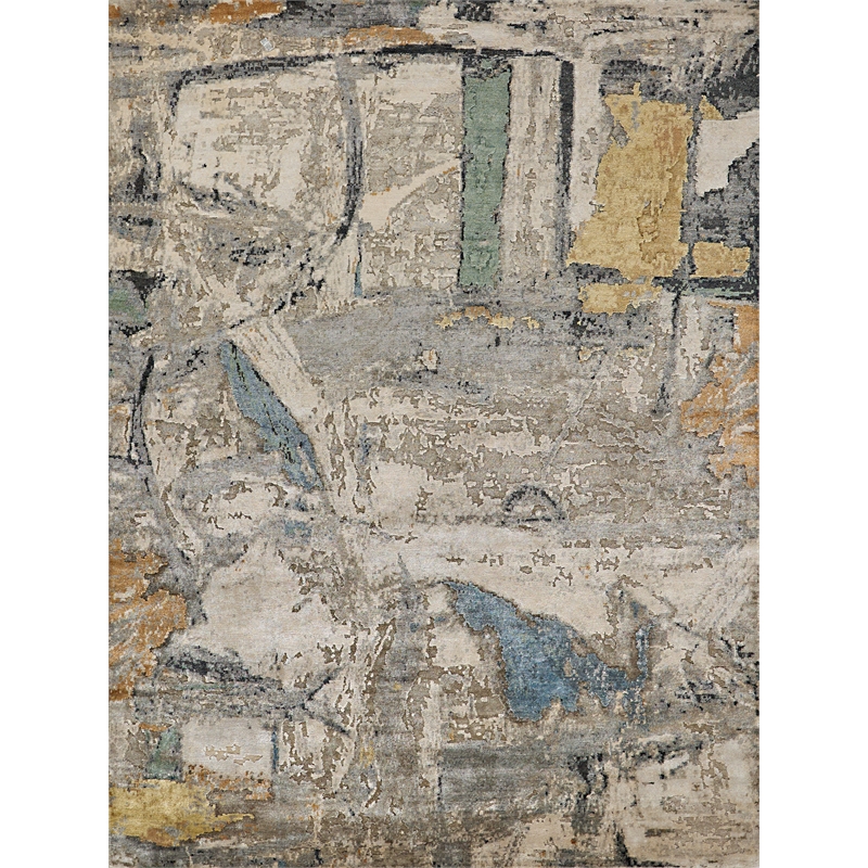 Floor Art Hand-Knotted Bamboo Silk Blue/Silver/Multi 8'x10' Area Rug