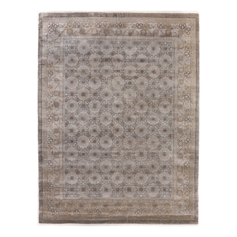 Fine Khotan Hand-Knotted Bamboo Silk Camel/Ivory 9'x12' Area Rug