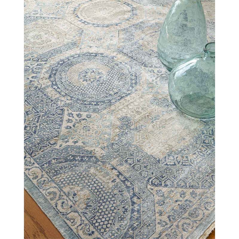 Fine Mamluk Hand-Knotted Bamboo Silk Blue 10'x14' Area Rug