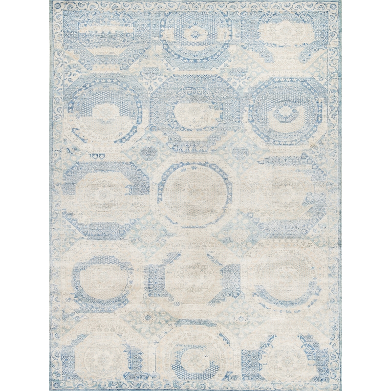 Fine Mamluk Hand-Knotted Bamboo Silk Blue 10'x14' Area Rug