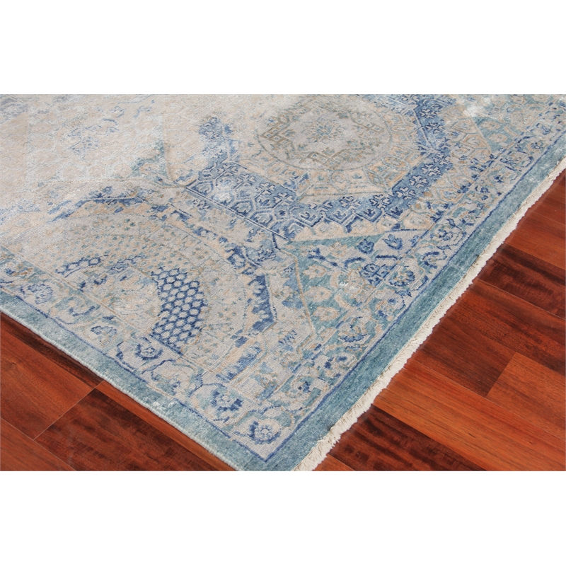 Fine Mamluk Hand-Knotted Bamboo Silk Blue 12'x15' Area Rug