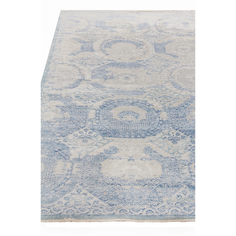 Fine Mamluk Hand-Knotted Bamboo Silk Blue 12'x15' Area Rug