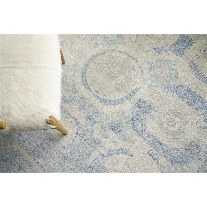 Fine Mamluk Hand-Knotted Bamboo Silk Blue 12'x15' Area Rug