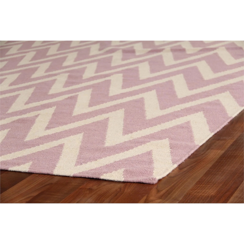 Flatweave Flatweave New Zealand Wool Pink/White 5'x8' Area Rug
