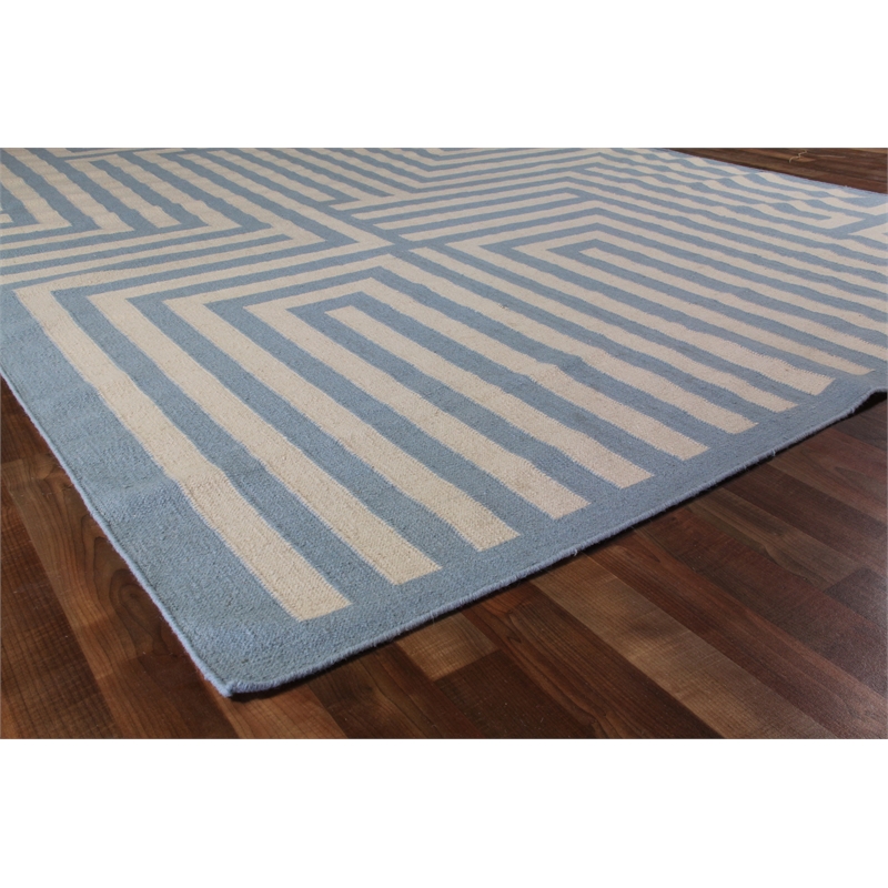 Flatweave Flatweave New Zealand Wool Light Blue 5'x8' Area Rug