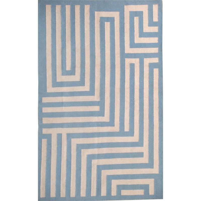 Flatweave Flatweave New Zealand Wool Light Blue 5'x8' Area Rug