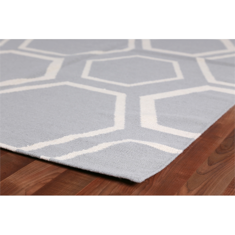 Flatweave Flatweave New Zealand Wool Light Blue 5'x8' Area Rug