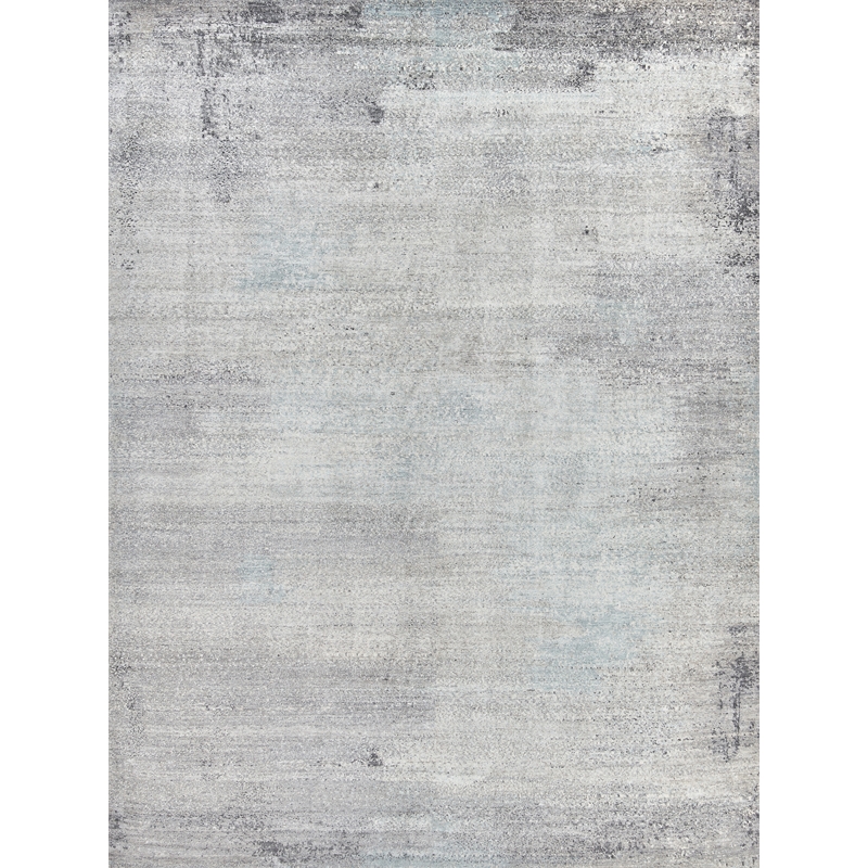 Fine Pure Silk Hand-Knotted Silk Ivory/Dark Gray/Multi 10'x14' Area Rug