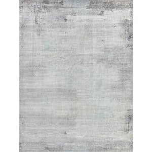 Fine Pure Silk Hand-Knotted Silk Ivory/Dark Gray/Multi 8'x10' Area Rug